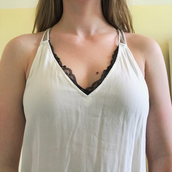 Sheer White Strappy Tank w Black Lace - Picture 2 of 6